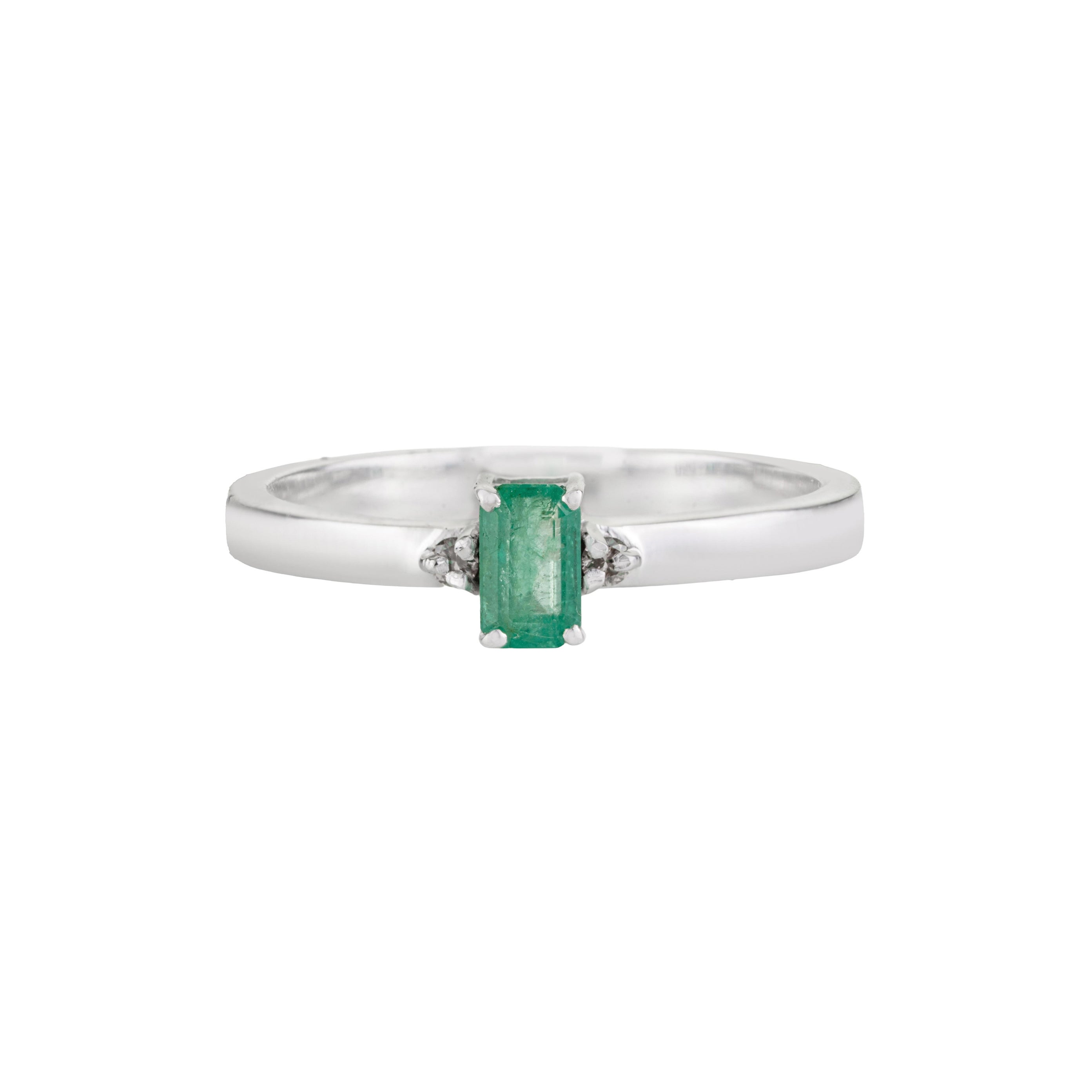 For Sale:  Silvorra Delicate Emerald and Diamond Accent Ring in 925 Silver Gift for her