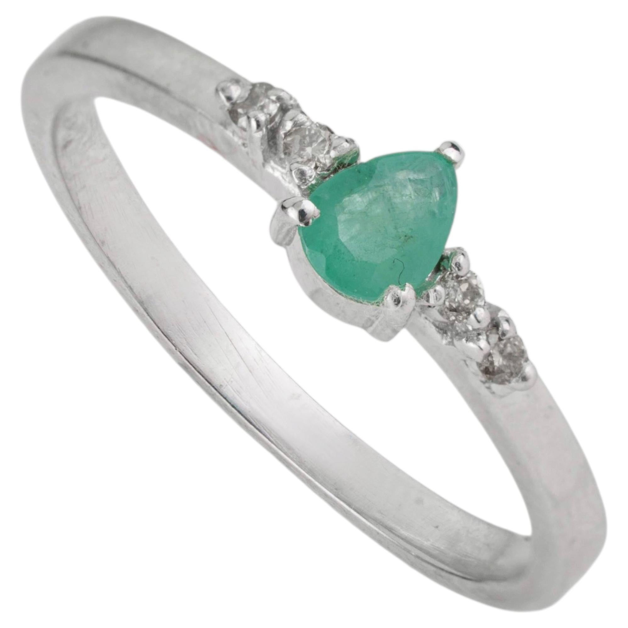 Silvorra Bague de promesse empilable en argent 925 avec émeraudes et diamants