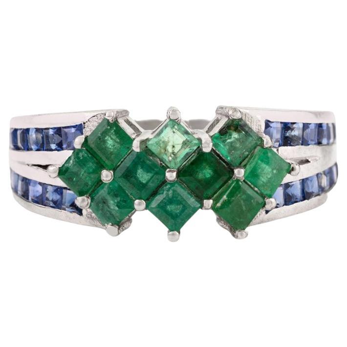 Silvorra Designer 925 Silver Emerald
Sapphire Tier Ring for Christmas Jewelry