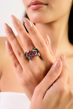 Silvorra Elegant 3.16 ct Natural Multi-Gemstone Floral Cocktail Ring for Women