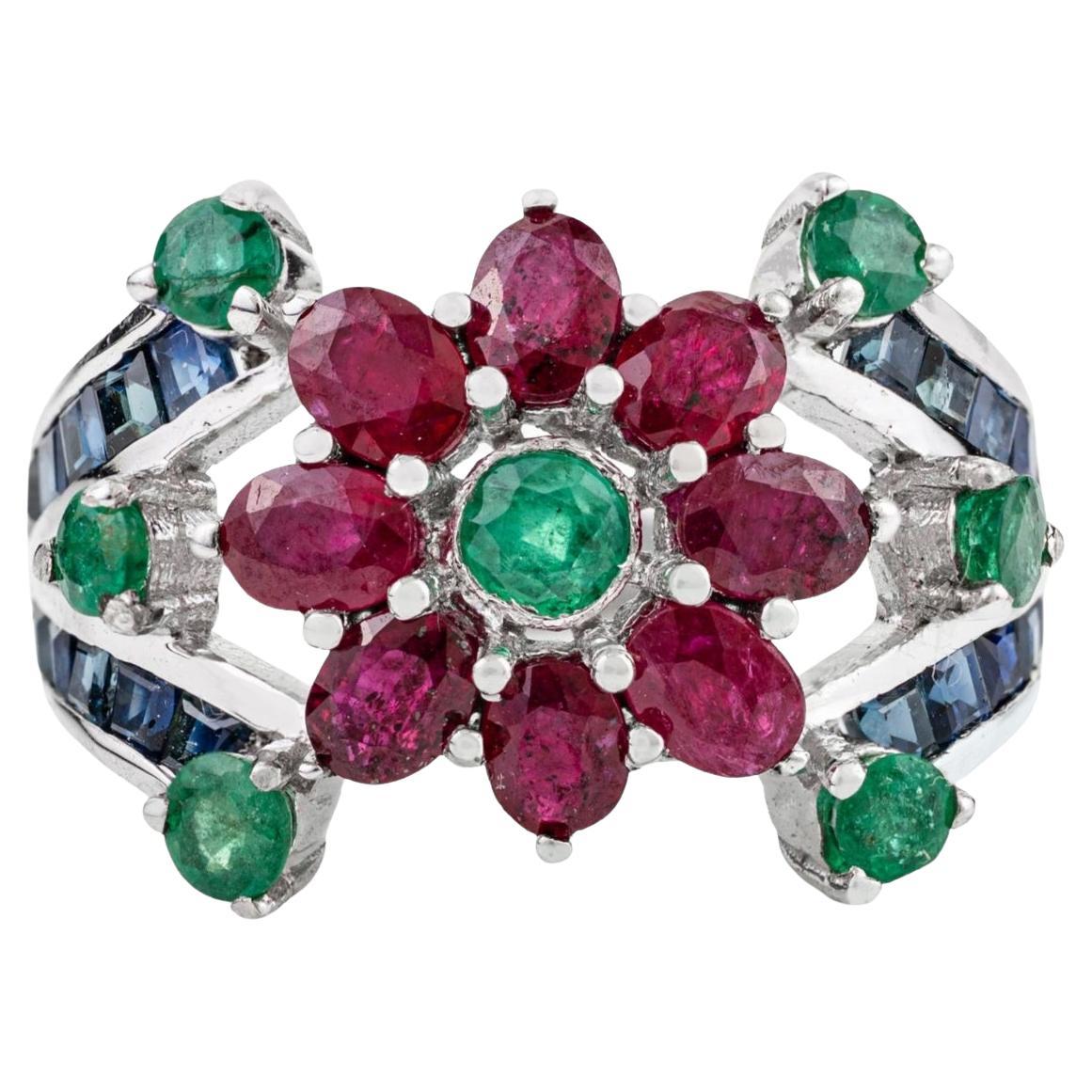 Silvorra Elegant 3.16 ct Natural Multi-Gemstone Floral Cocktail Ring for Women