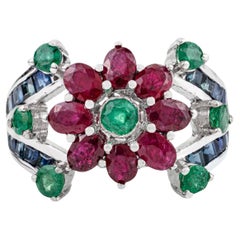 Silvorra Elegant 3.16 ct Natural Multi-Gemstone Floral Cocktail Ring for Women