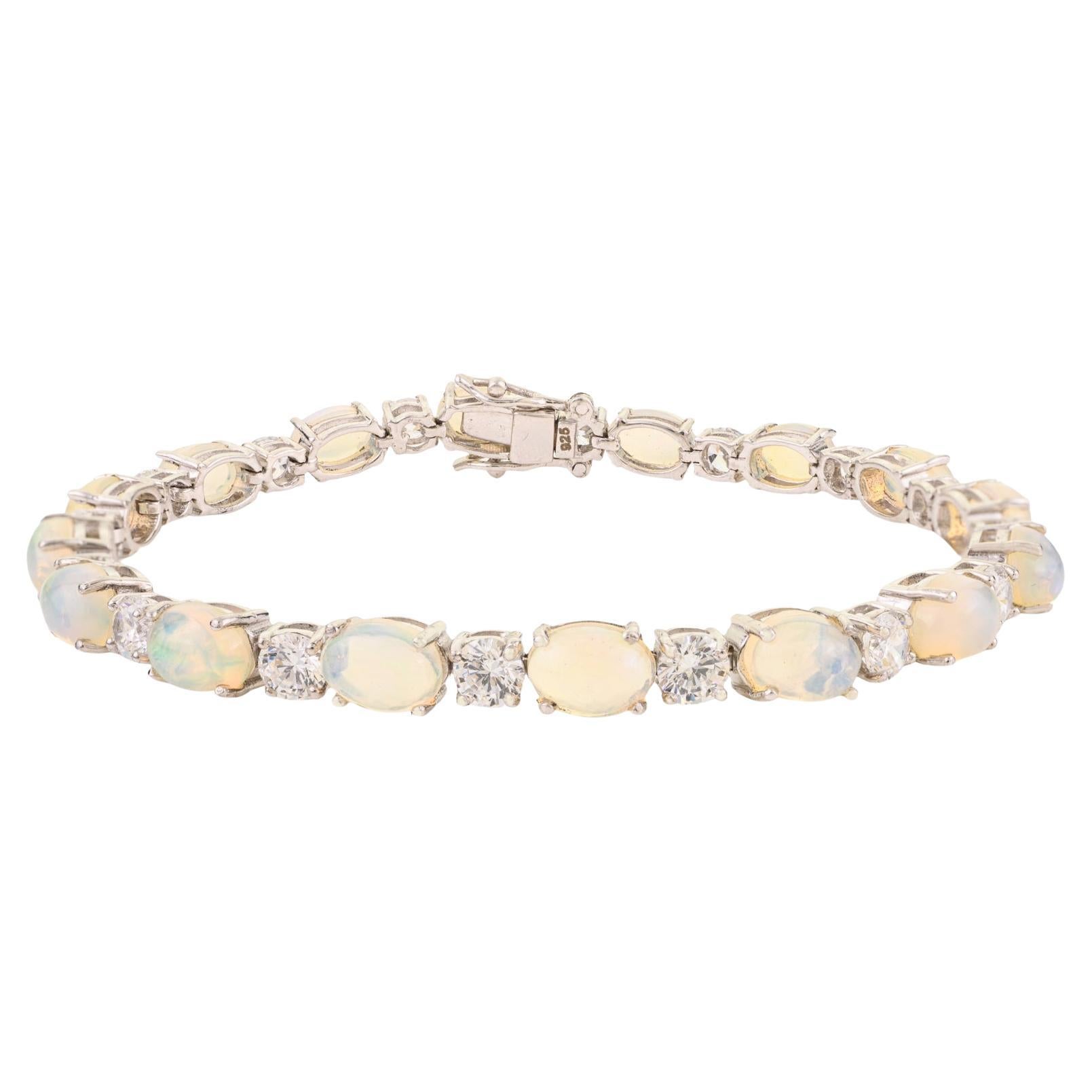 Silvorra Elegant 8.9ct Fire Opal Silver Tennis Bracelet in Round Zircons Jewelry For Sale