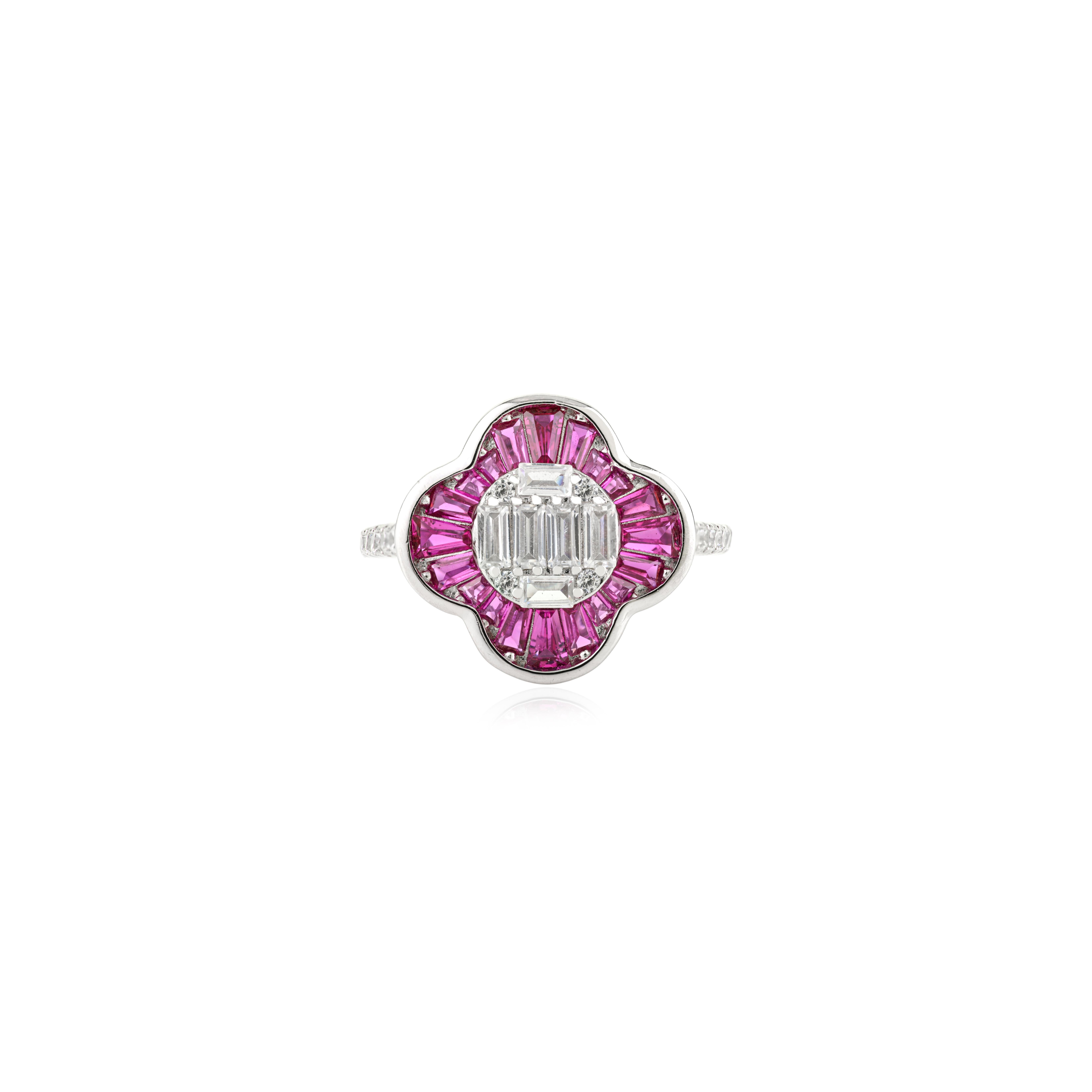 in vendita:  Anello floreale elegante in argento Sterling 925 con zircone rosa e bianco di Silvorra 2
