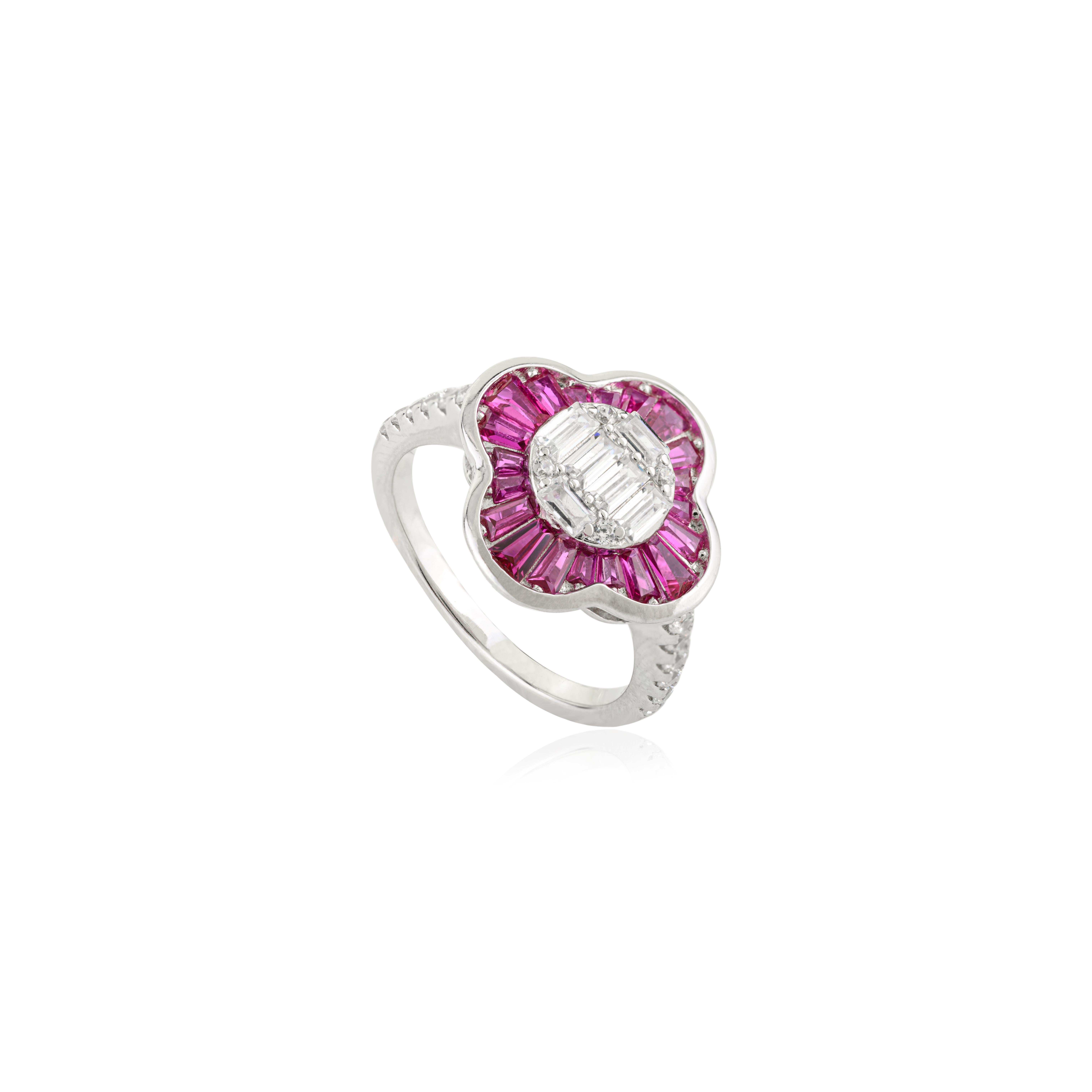 in vendita:  Anello floreale elegante in argento Sterling 925 con zircone rosa e bianco di Silvorra 4