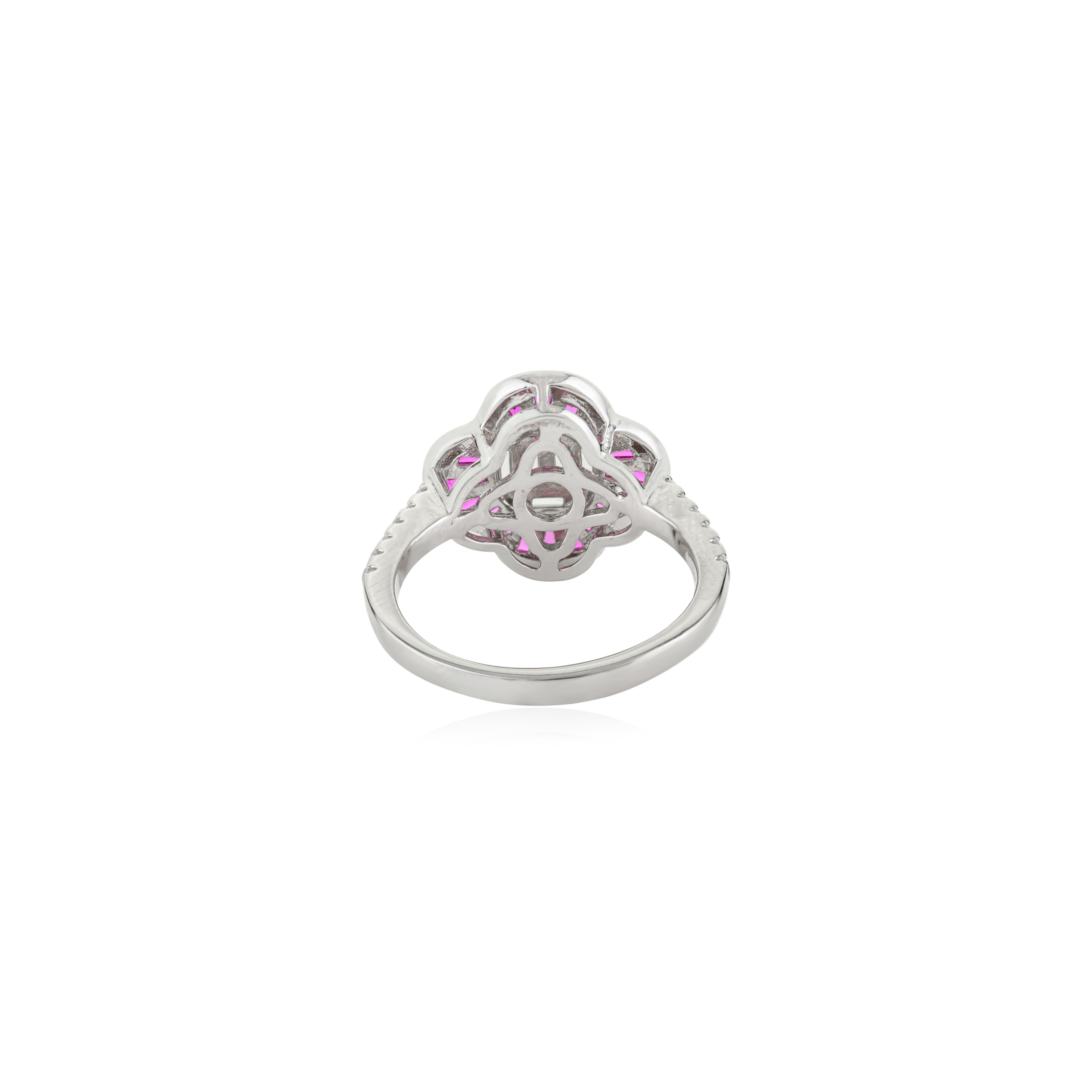 in vendita:  Anello floreale elegante in argento Sterling 925 con zircone rosa e bianco di Silvorra 7