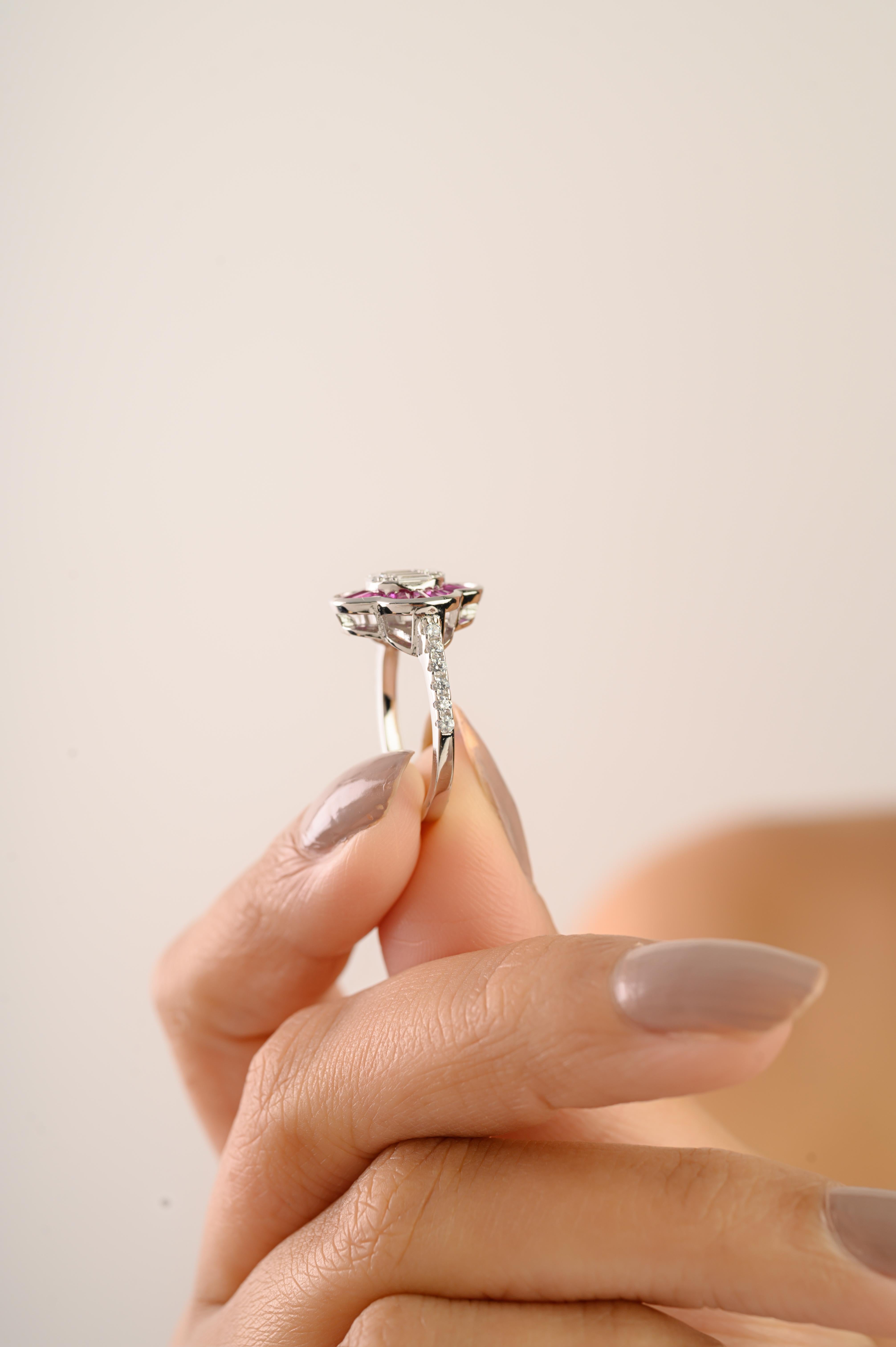 in vendita:  Anello floreale elegante in argento Sterling 925 con zircone rosa e bianco di Silvorra 8