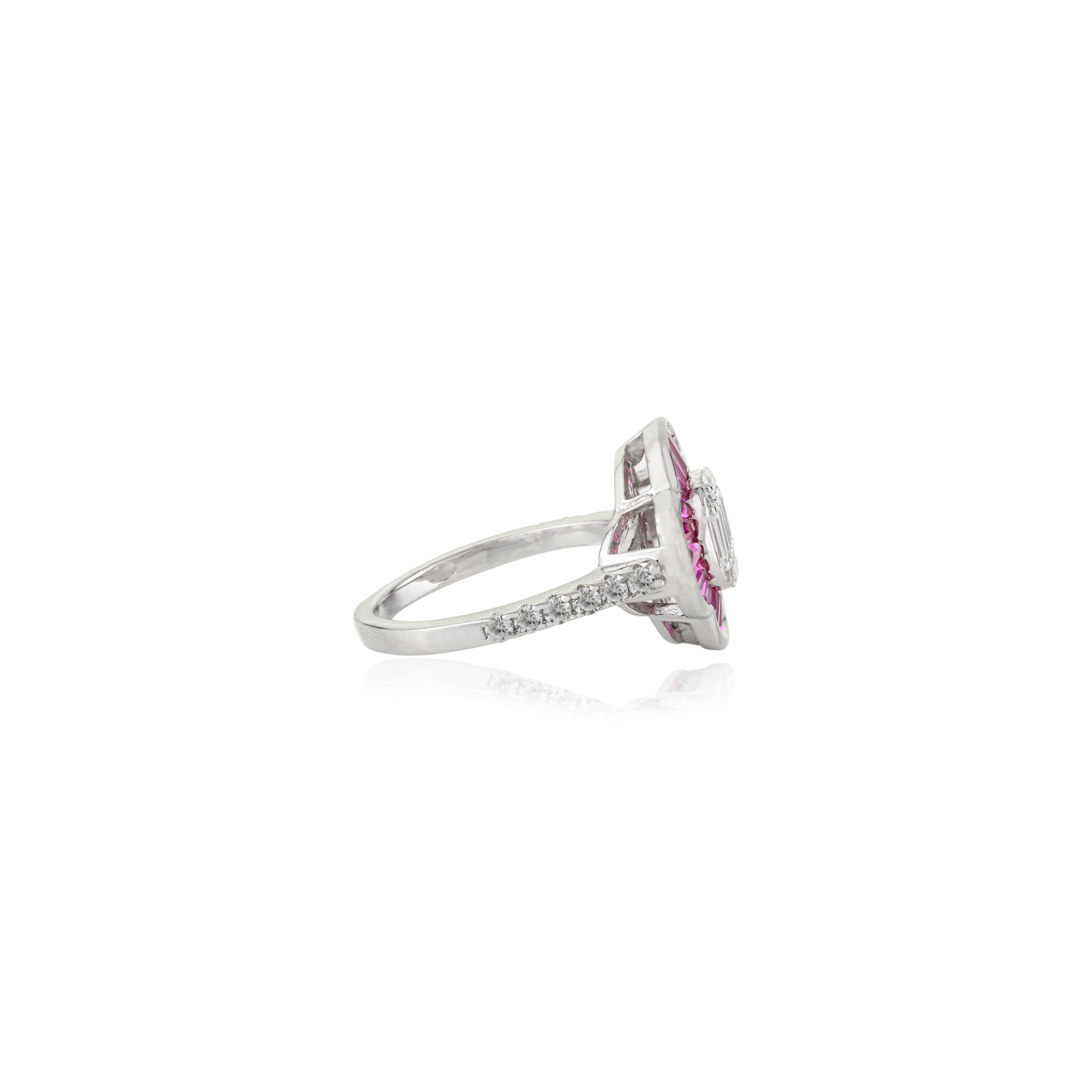 in vendita:  Anello floreale elegante in argento Sterling 925 con zircone rosa e bianco di Silvorra 9