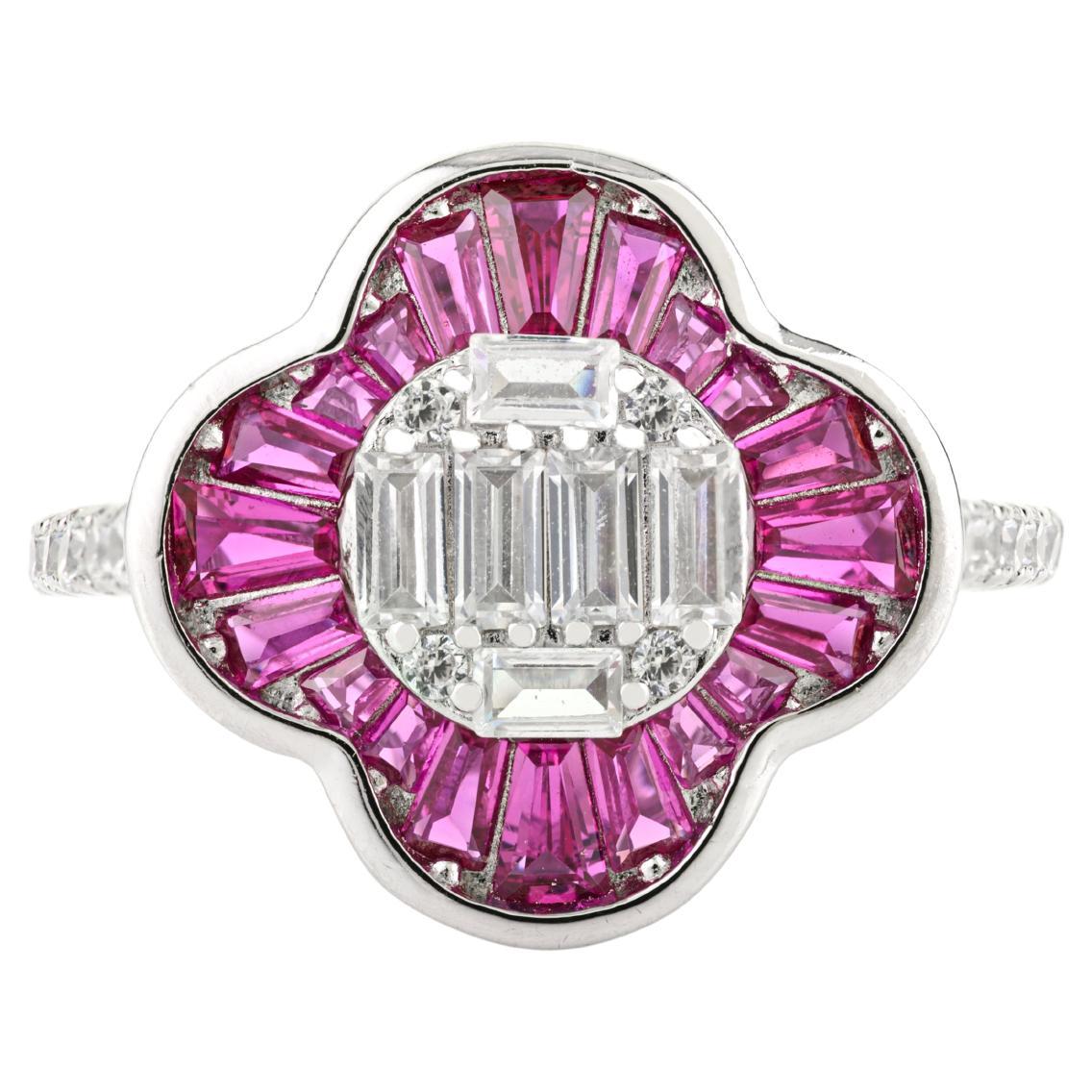in vendita:  Anello floreale elegante in argento Sterling 925 con zircone rosa e bianco di Silvorra