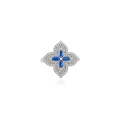 Silvorra Elegant 925 Sterling Silver Flower Ring with Blue & White Zirconia