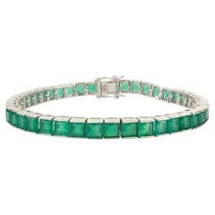 Silvorra Elegant Green Onyx 14.5ct Silver Tennis Bracelet for Women Gift Jewelry