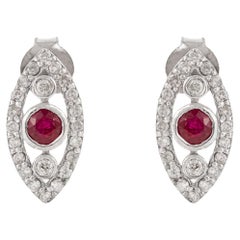 Silvorra Elegant Leaf Motif Pink Zircon with Diamond Halo Stud Silver Earrings