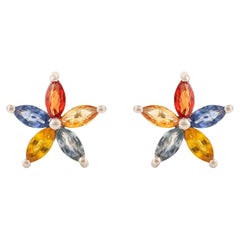 Silvorra Elegant Multicolor Zircon Flower Silver Earrings for Girlfriend Gift