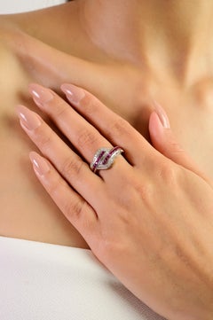 Silvorra Elegant Natural Ruby & Diamond Crisscross Statement Ring in 925 Silver