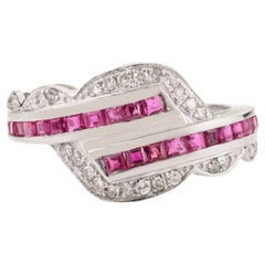 Silvorra Elegant Natural Ruby 
Diamond Crisscross Statement Ring in 925 Silver