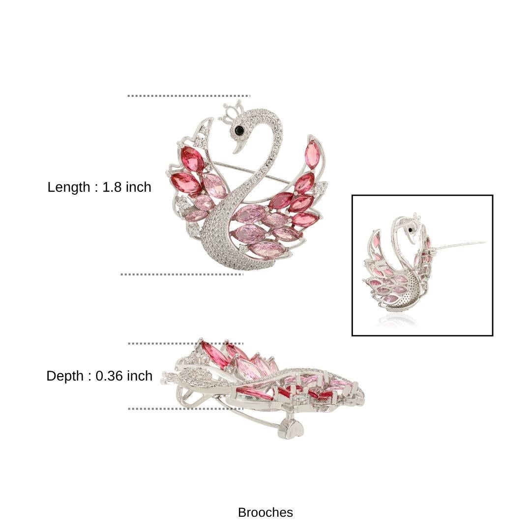 Silvorra Elegante Broche Colgante Cisne Plata 925 con Circonita Cúbica Rosa y Blanca en venta 5