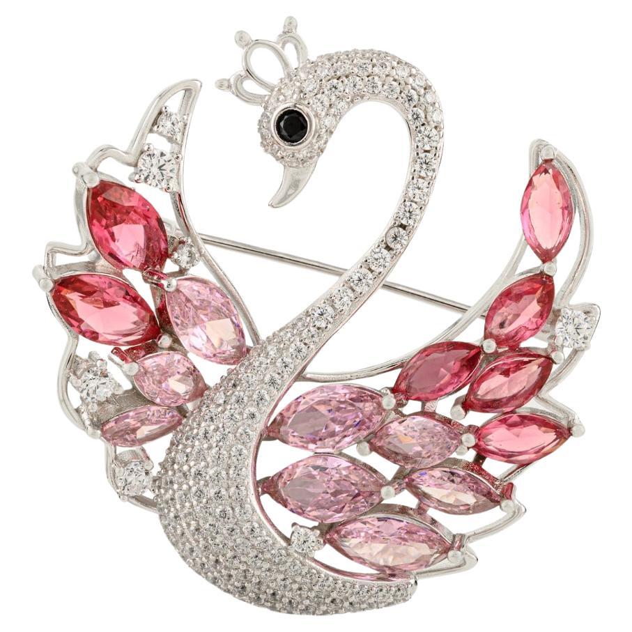 Silvorra Elegant Swan Brooch Pendant 925 Silver with Pink
White Cubic Zirconia