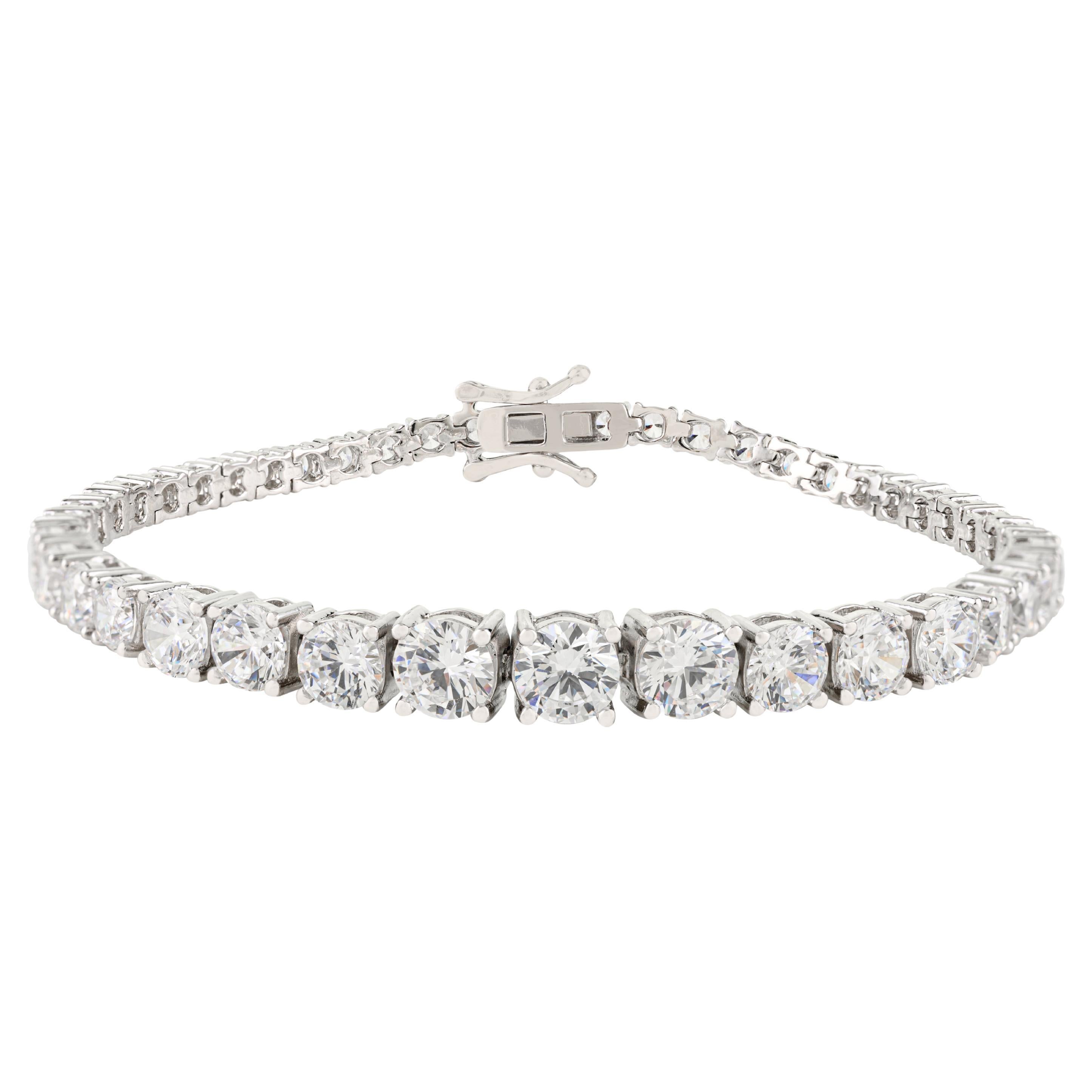 Silvorra Elegent 925 Sterling Silver 7 Inch Round Cubic Zirconia Tennis Bracelet