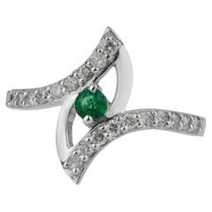 Silvorra Emerald and Diamond Pavé Crossover Bypass Swirl Ring in Sterling Silver