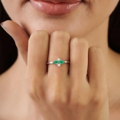 Silvorra Emerald and Diamond Toi et Moi Stackable Ring in 925 Sterling Silver