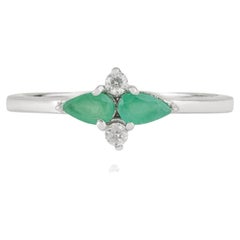 Silvorra Emerald and Diamond Toi et Moi Stackable Ring in 925 Sterling Silver