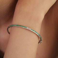 Silvorra Emerald & Diamond Stackable Channel Set Bangle Bracelet in 925 Silver
