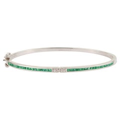 Silvorra Emerald & Diamond Stackable Channel Set Bangle Bracelet in 925 Silver