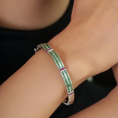 Silvorra Smaragd & Rubin Channel Set Double Row Armreif mit Scharnieren Armband 925 Silber