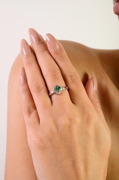Silvorra Emerald Square Cluster Promise Ring in Sparkling Diamonds Jewelry Gifts