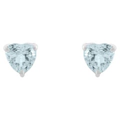 Silvorra Everyday 925 Silver Minimalist Heart Shaped Aquamarine Stud Earrings