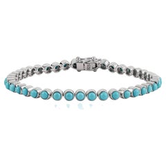 Silvorra Everyday Round Cut Turquoise Tennis Bracelet in 925 Sterling Silver