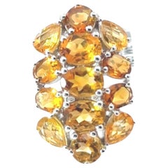 Silvorra Squisito Anello Cocktail con Cluster di Citrini Naturali da 6,9 Carati in Argento 925