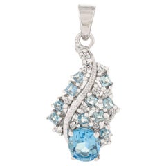 Silvorra Exquisite Blue Topaz and Zircons 7.2ct Cluster Silver Pendant for Women Silvorra Exquisite Blue Topaz and Zircons 7.2ct Cluster Silver Pendant for Women