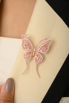 Ciondolo a spilla in argento con farfalla filigranata e zirconi bianchi e rosa di Silvorra