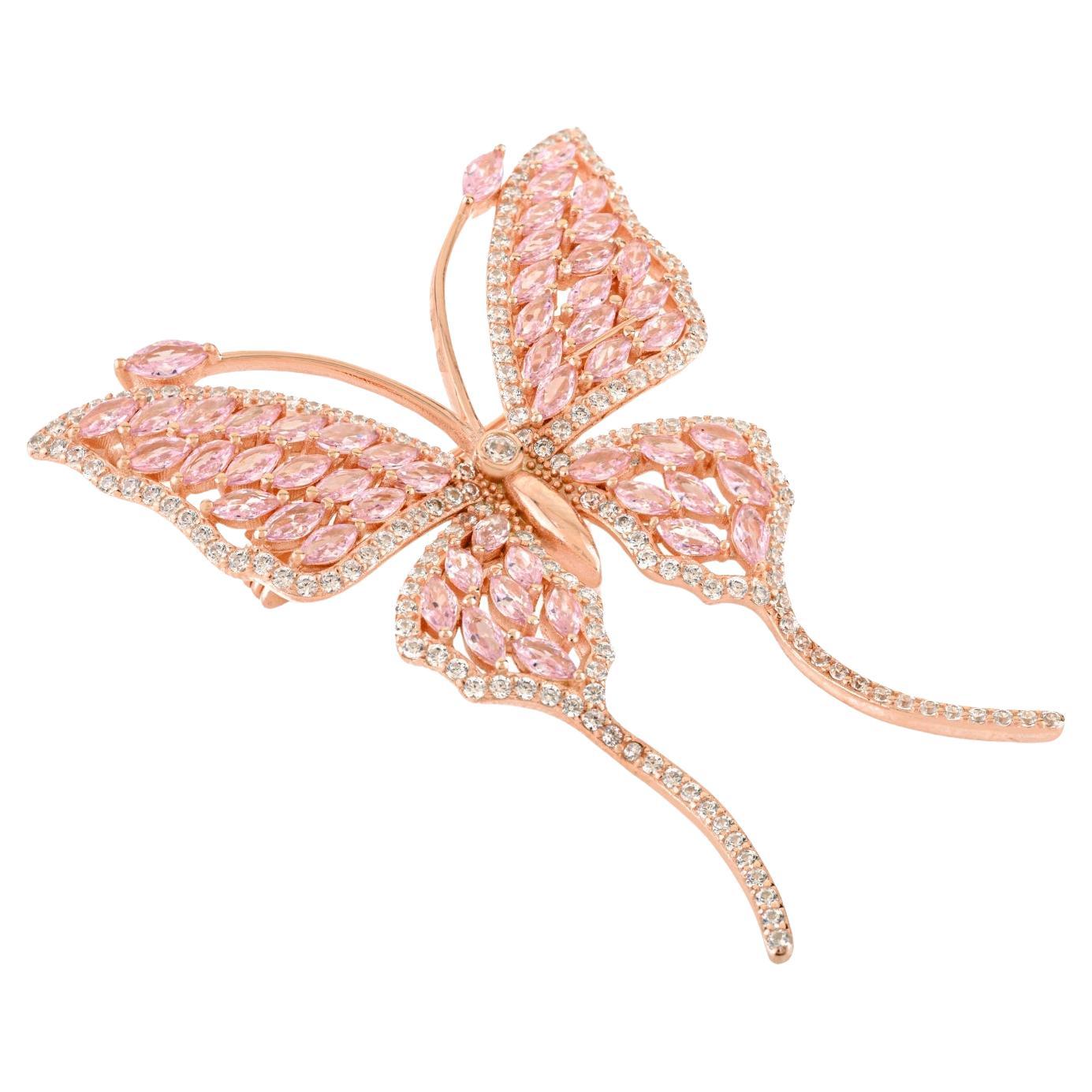 Silvorra Colgante Broche de Plata Filigrana Mariposa con Circonitas Rosas y Blancas