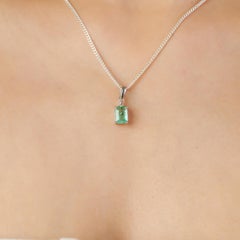Silvorra Fine Emerald and Diamond Prong Pendant in 925 Sterling Silver for her