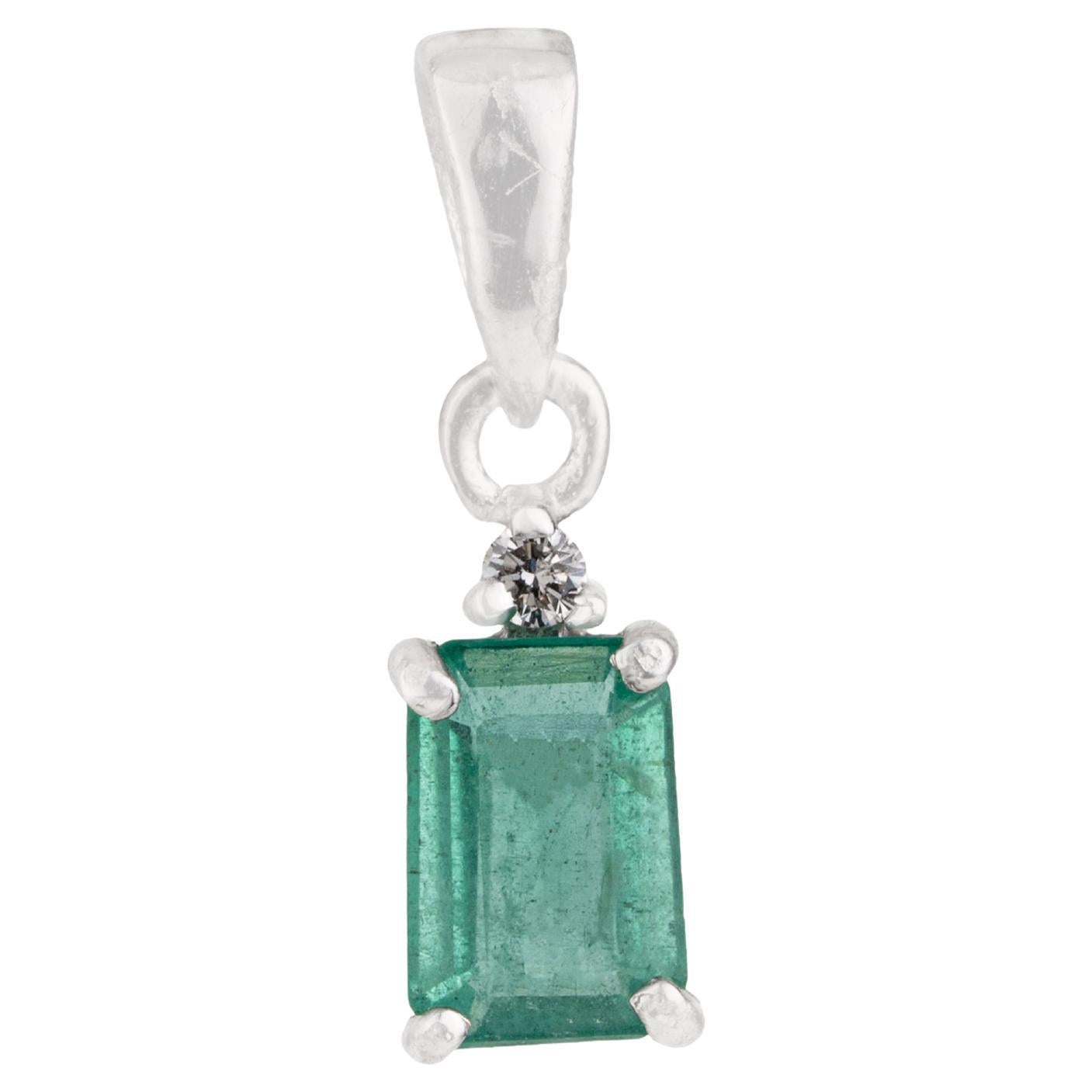 Silvorra Fine Emerald and Diamond Prong Pendant in 925 Sterling Silver for her