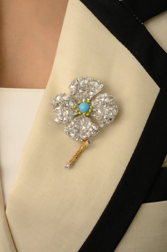 Pendentif broche florale en argent 925 avec turquoise et zircon cubique blanc de Silvorra