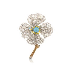 Pendentif broche florale en argent 925 avec turquoise et zircon cubique blanc de Silvorra