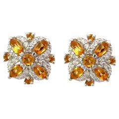 Silvorra Floral Citrin Geburtsstein Ohrstecker in massivem 925 Sterling Silber