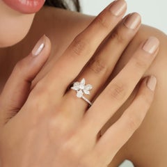 Silvorra Floral Cluster Moissanite Split Shank Ring in Solid Silver Fine Jewelry