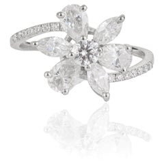 Silvorra Floral Cluster Moissanite Split Shank Ring in Solid Silver Fine Jewelry