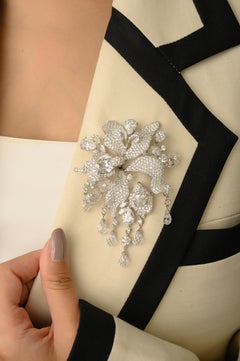 Silvorra Floral Convertible Brooch Pendant in 925 Silver with White Zircons