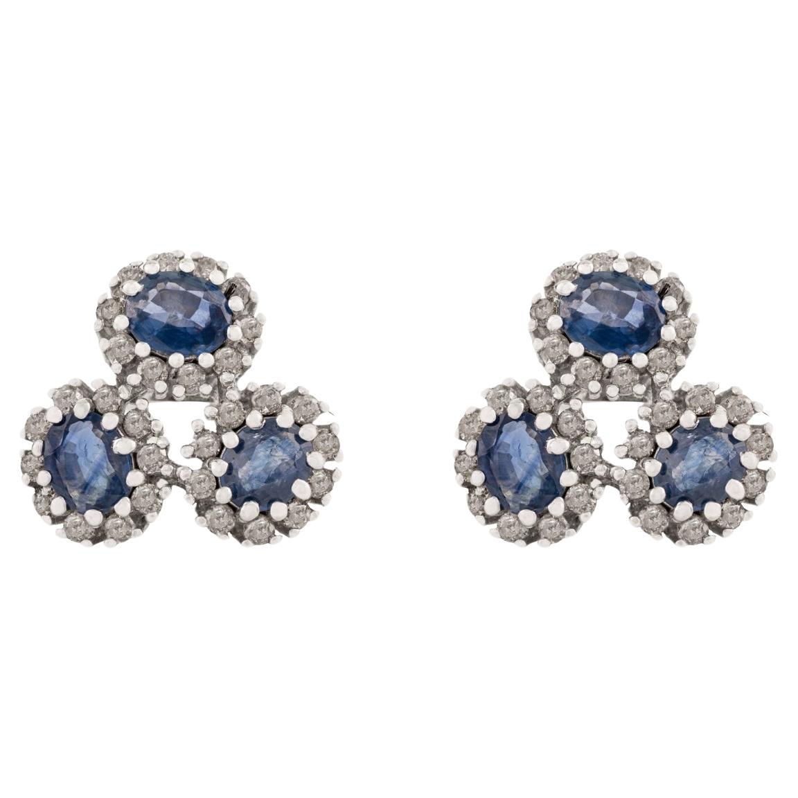 Silvorra Motivo floreale Zaffiro e diamante a raggiera Borchie in argento per regalo di San Valentino in vendita