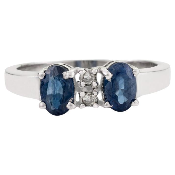 For Sale:  Silvorra Four Prong Deep Blue Sapphire 
Diamond Band Ring in 925 Solid Silver