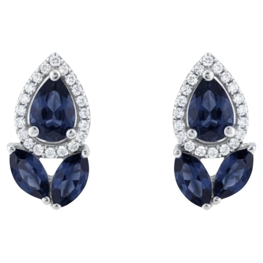 Orecchini a goccia in argento 925 con zaffiro blu e diamante autentico da 2,2 carati di Silvorra in vendita