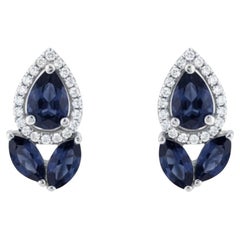 Orecchini a goccia in argento 925 con zaffiro blu e diamante autentico da 2,2 carati di Silvorra