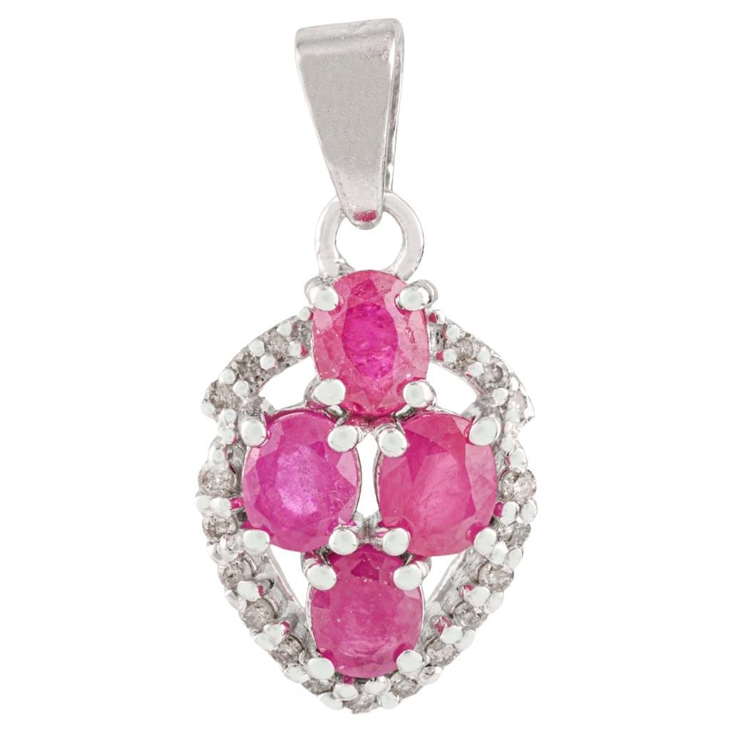 Ciondolo a goccia con diamanti e rubini autentici di Silvorra, in argento 925.