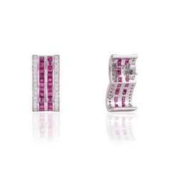 Silvorra Geometric 3.34ct Ruby & Diamond Hoop Earrings Channel Set in 925 Silver