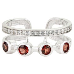 Silvorra Geometric Four Stone Garnet & Zircon Open Ring in 925 Sterling Silver
